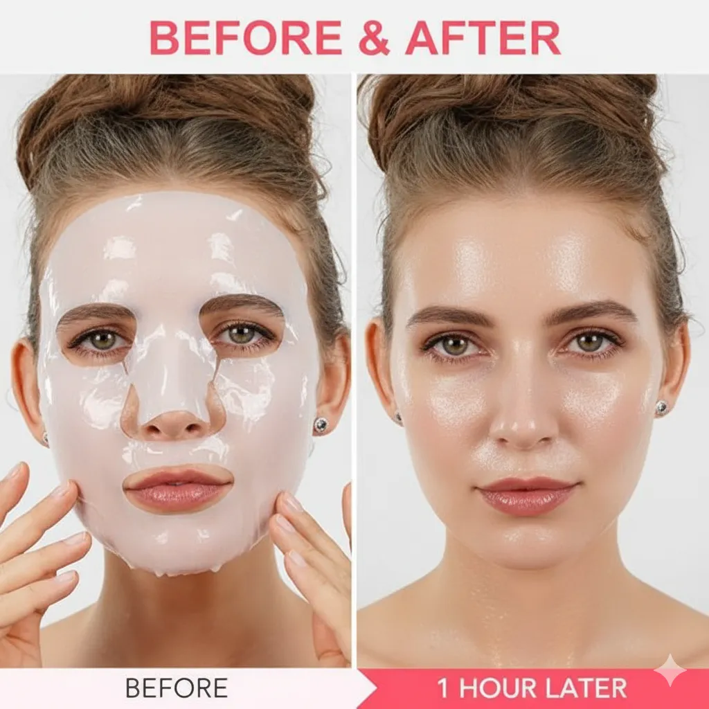 Prima e dopo l'applicazione della Bio-Collagen Mask